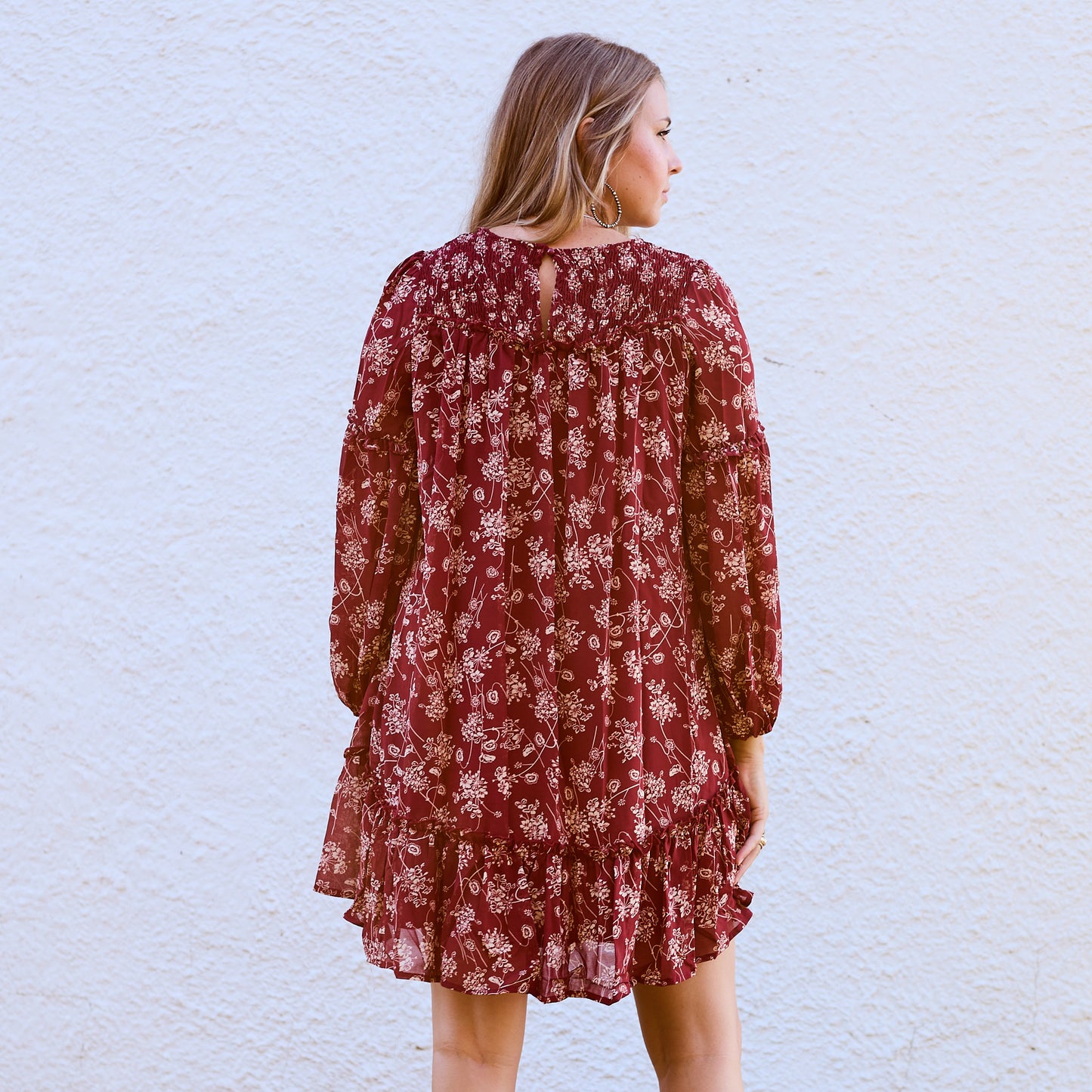 RED FLORAL BABYDOLL DRESS