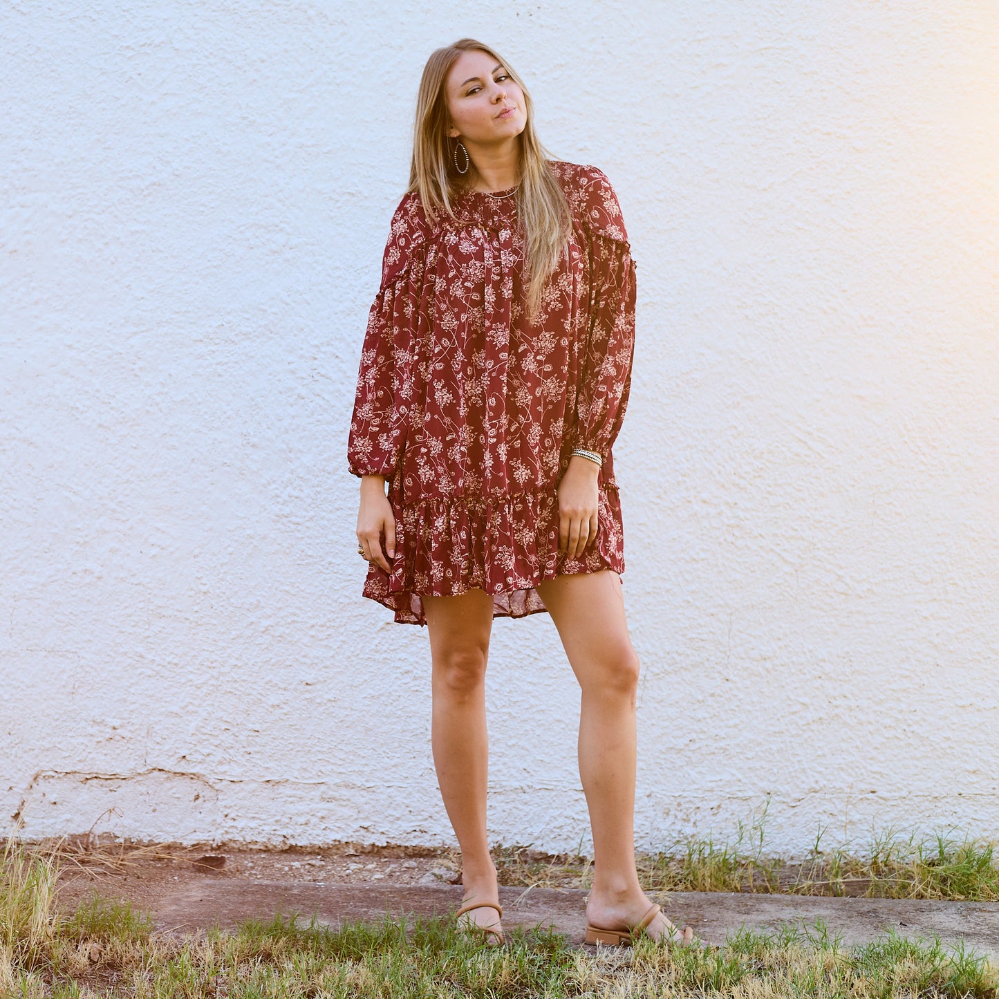 RED FLORAL BABYDOLL DRESS