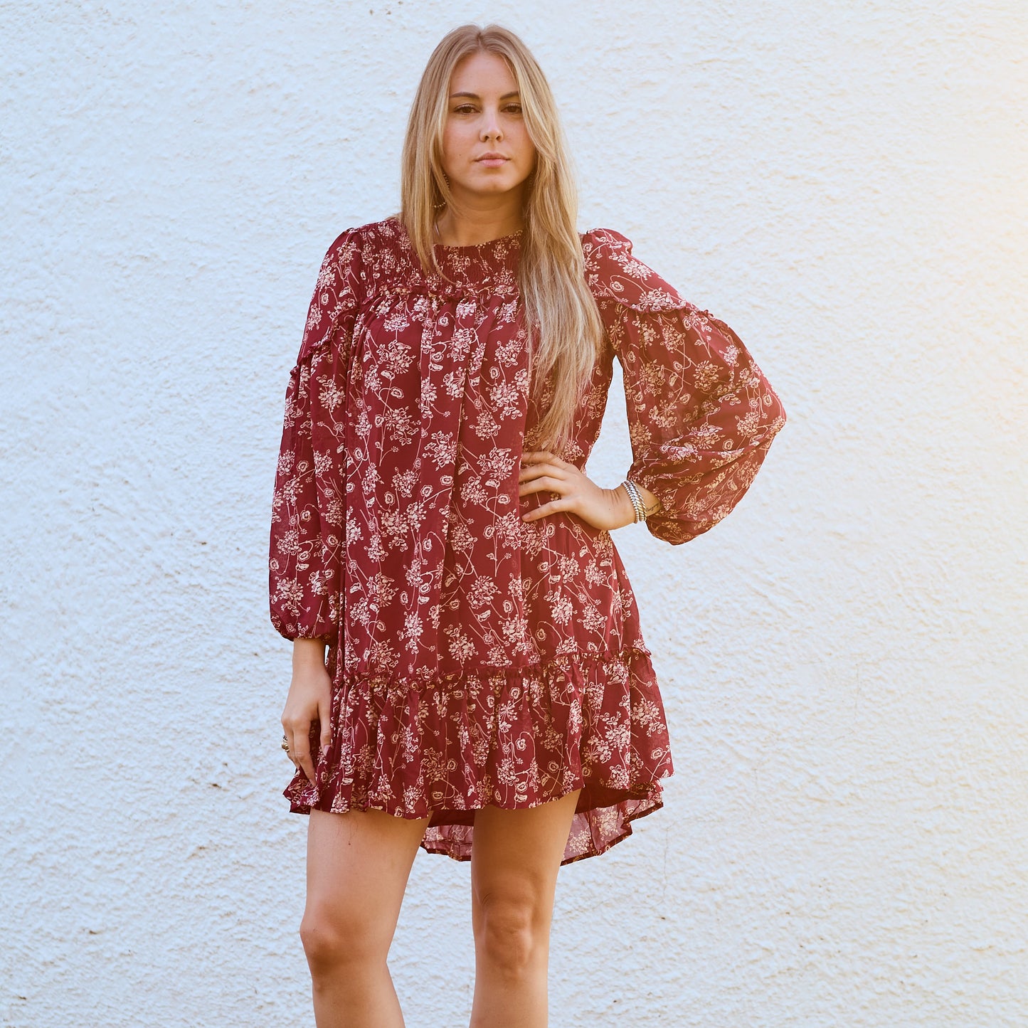 RED FLORAL BABYDOLL DRESS