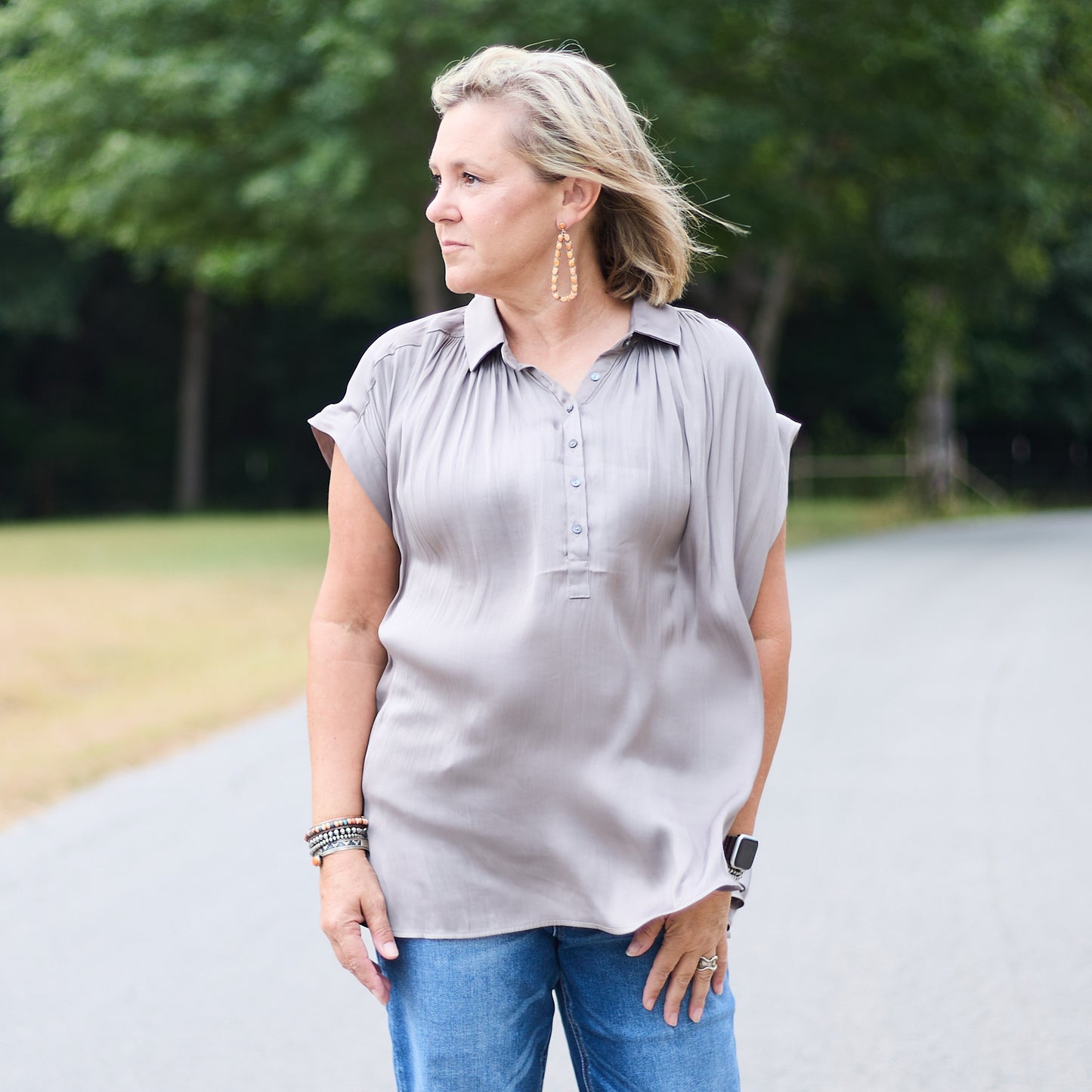 GREY SATIN TOP