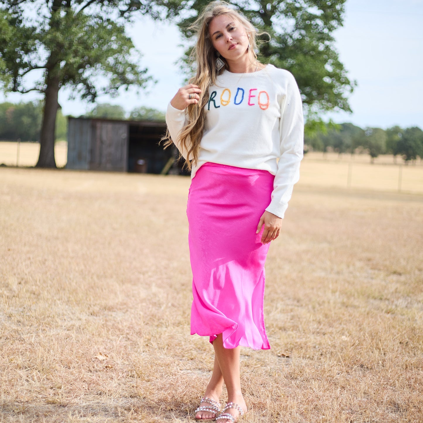 NEON PINK SATIN SKIRT