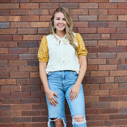 FLORAL SLEEVE SUEDE TOP