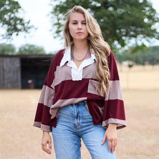 BURGUNDY OVERSIZED STRIPED TOP