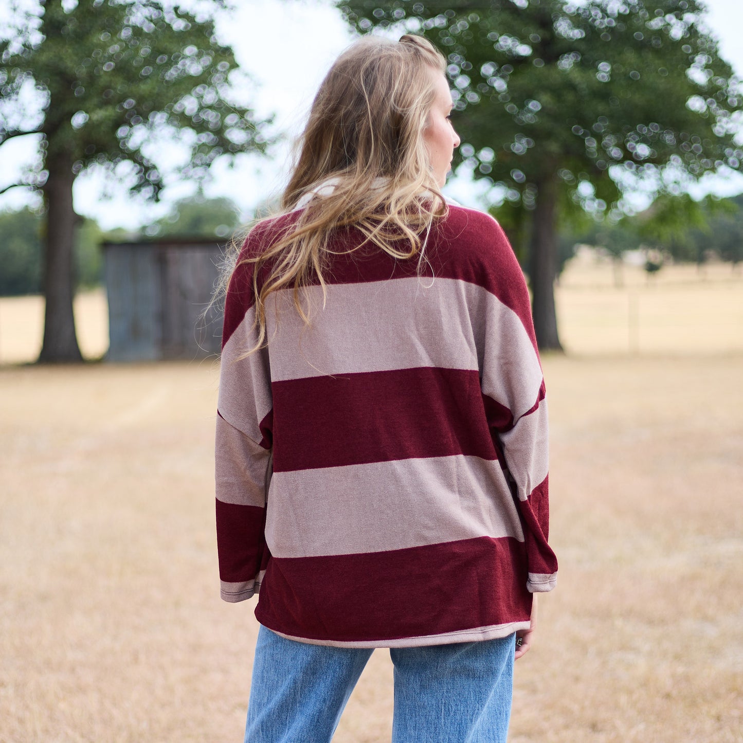 BURGUNDY OVERSIZED STRIPED TOP